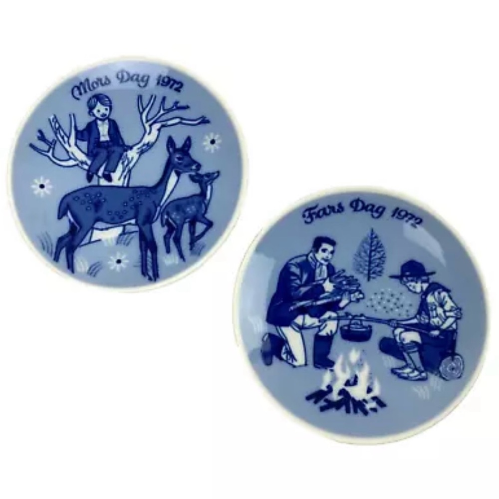 Vintage 70s Porsgrund Norway 1972 Mothers & Fathers Day Decorative Plates